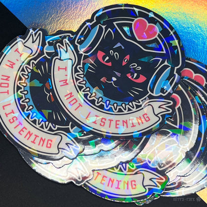 Rebellious Cat Holo Vinyl Sticker